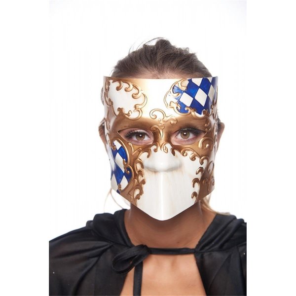 Kayso Blue  Gold Full Face Bauta Style Plastic Mask PM034BL